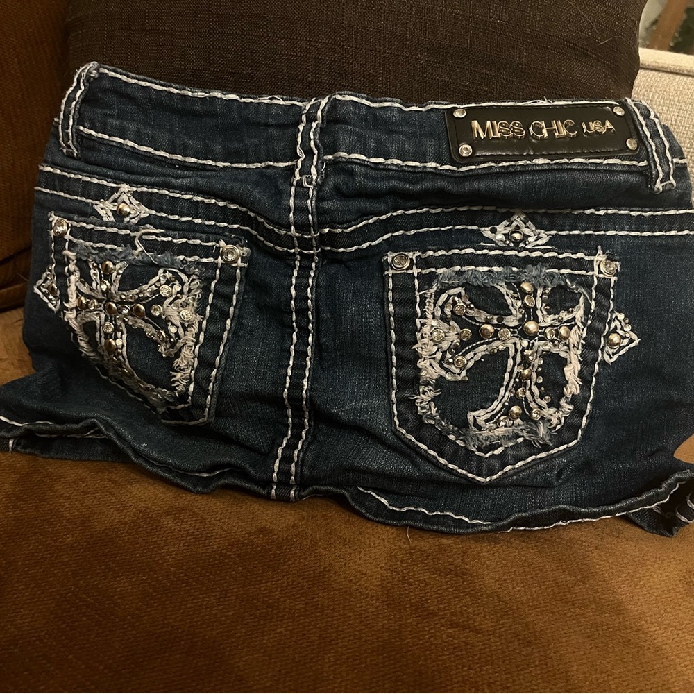 Miss Chic Embellished Denim mini skirt
